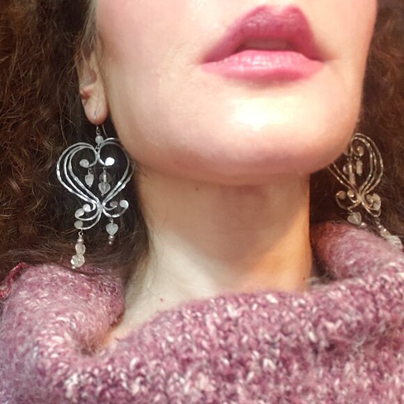 Silver and Rose Quartz Dangle Earrings - Picture 3 of 5